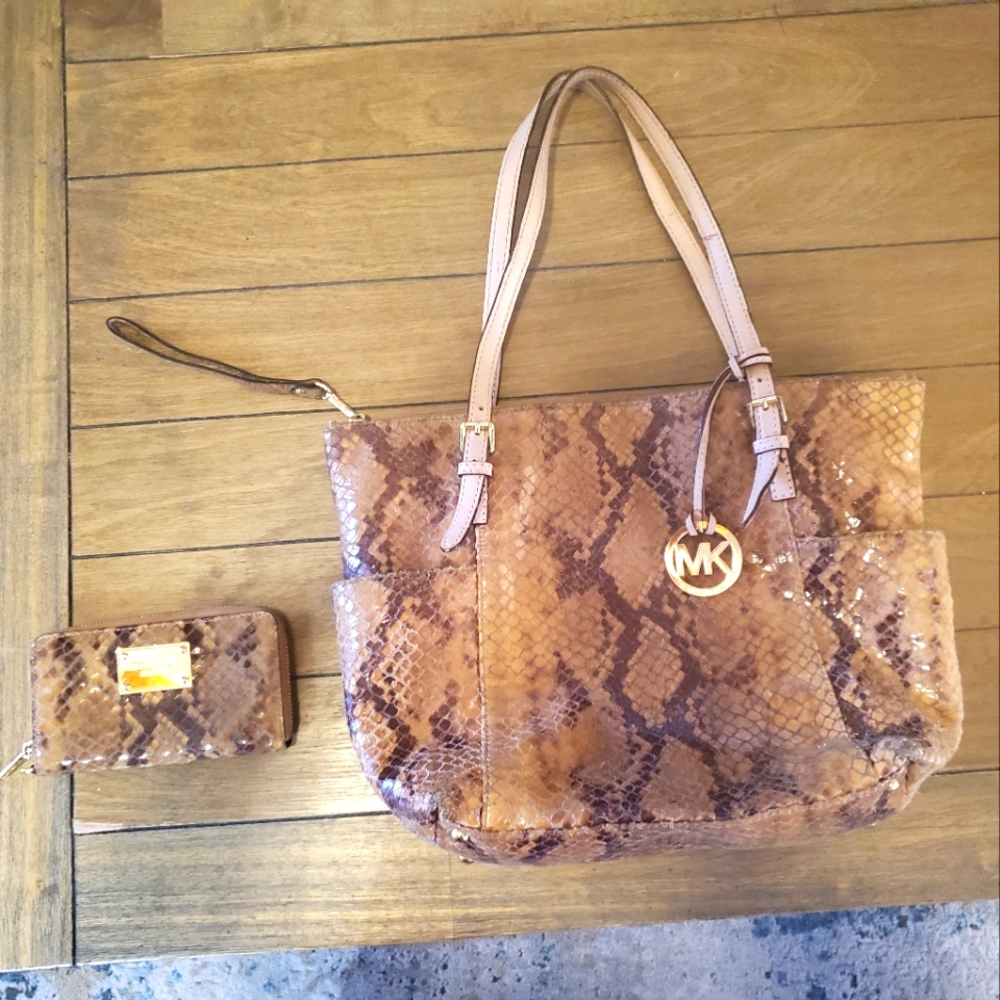 Michael Kors Brown Tote Bag with Snakeskin Pattern